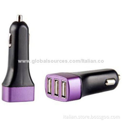In-car charger with three USB port aluminum shellNew